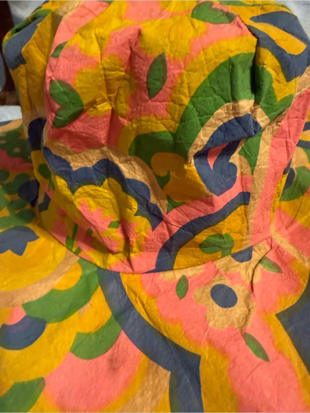 Vintage 70s Colorful Patterned Sun Hat - Pink, Yellow & Green